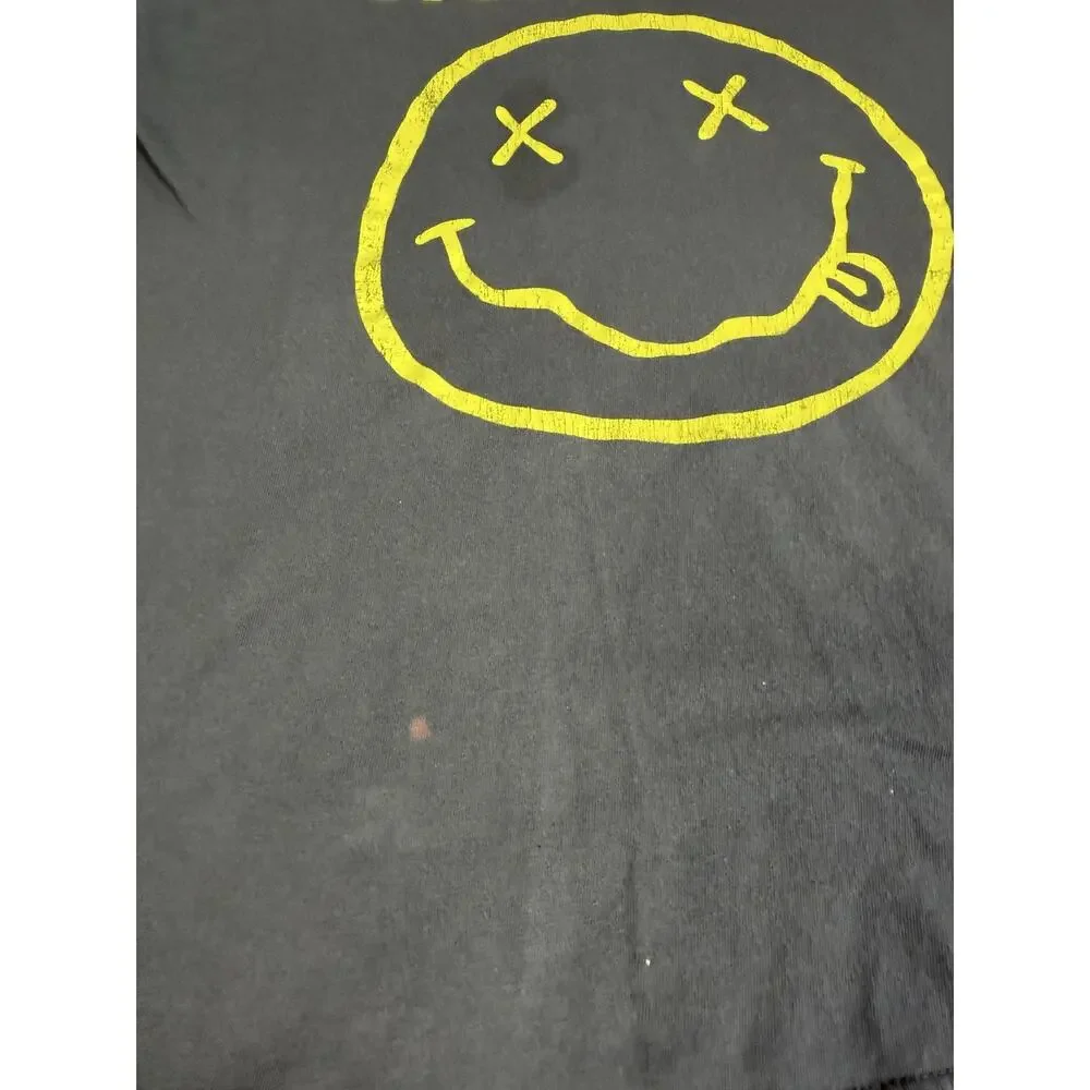 Nirvana Shirt Mens L Gray Smiley Face Graphic Crew Neck Cotton Band Logo Tee